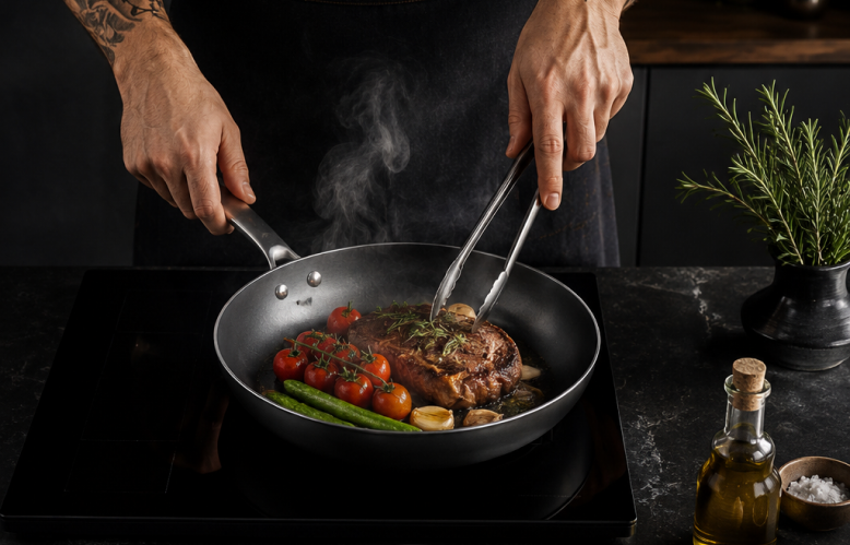 Cooking in kitchen